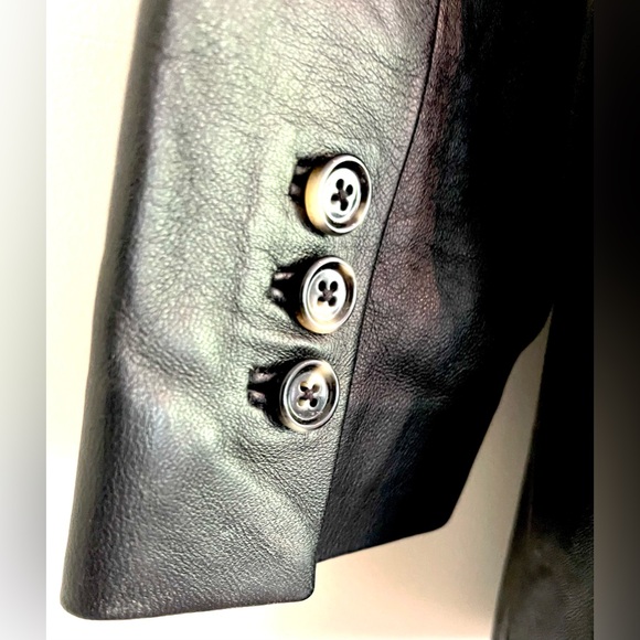 Mango 100% LEATHER BLAZER | size SMALL | | BLACK MINIMALIST OVERSIZED - Picture 14 of 16